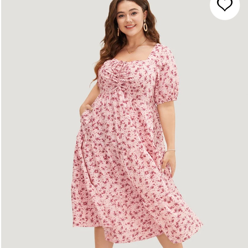 Ditsy Floral Ruffle Puff Sleeve Drawstring Dress 💕